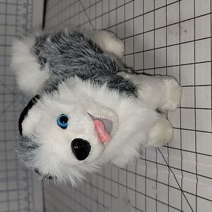 Vtg‎ Husky Dog Plush Standing Blue Eyes 1990s 8"x12" Stuffed Animal Toy, EUC